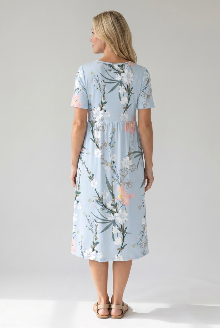 Robe midi floral femme col rond