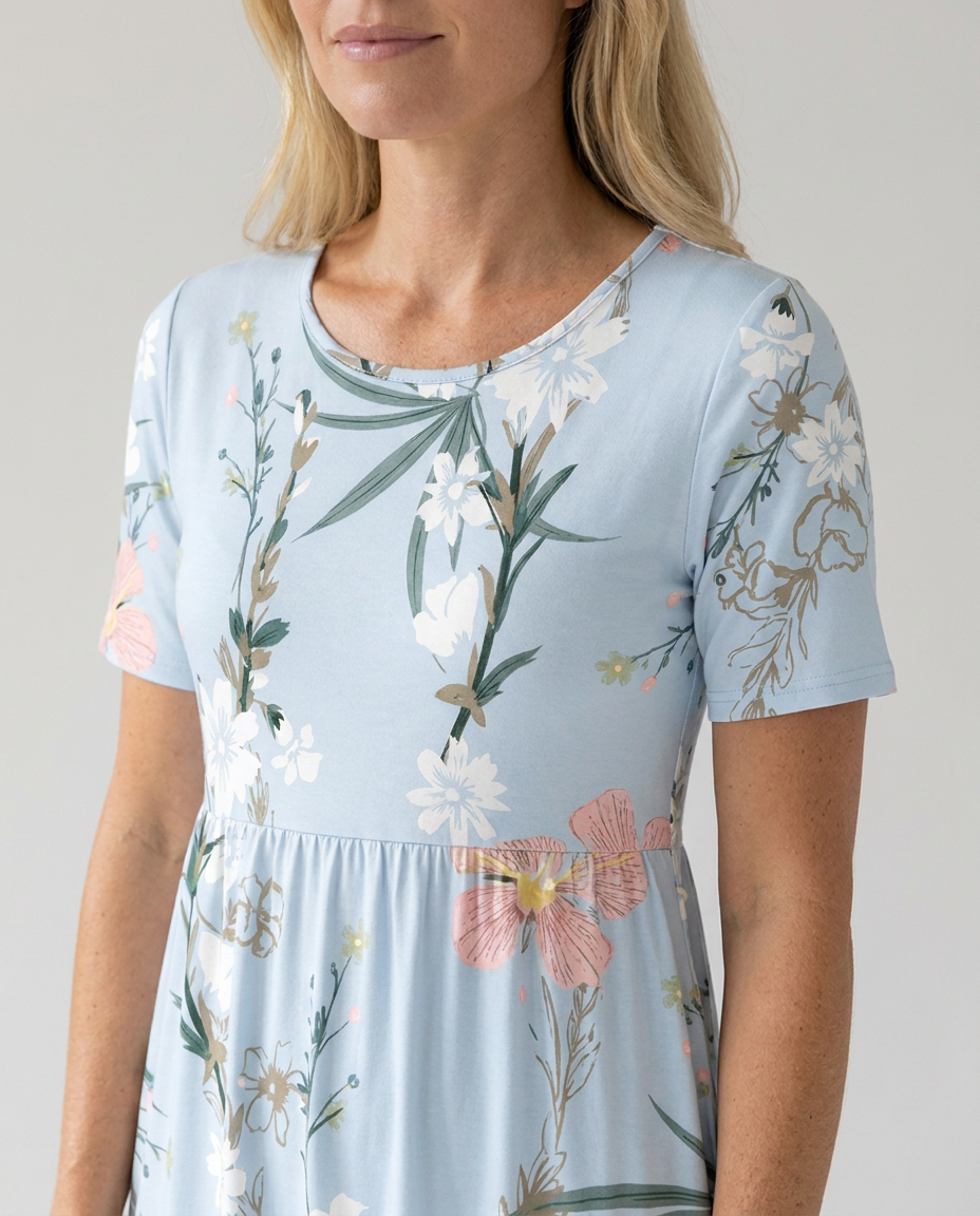Robe midi floral femme col rond