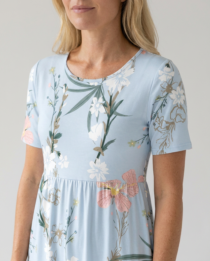 Robe midi floral femme col rond