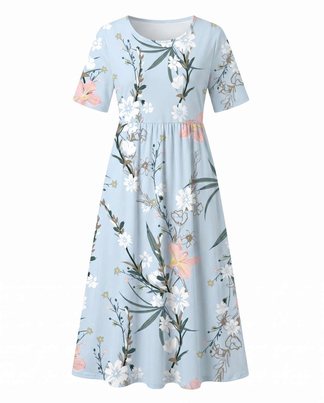 Robe midi floral femme col rond