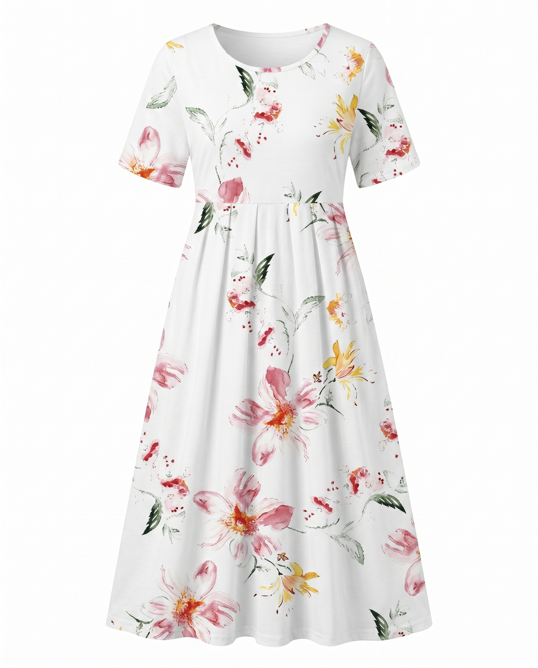 Robe midi floral femme col rond