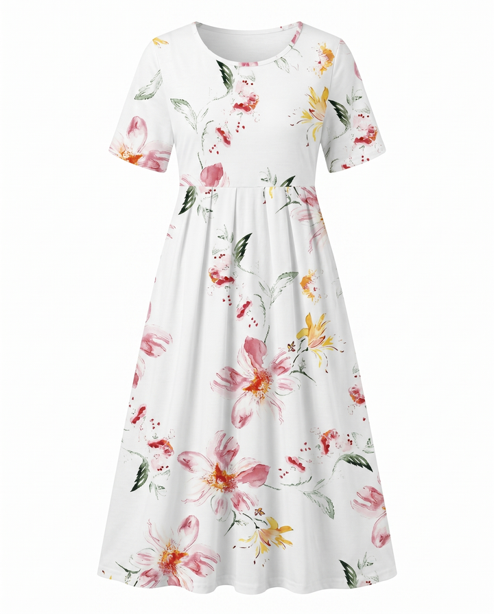 Robe midi floral femme col rond