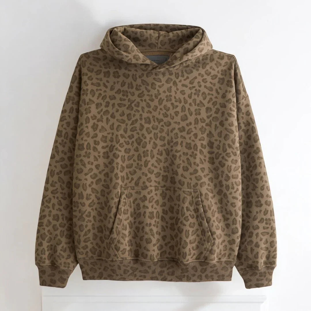 Felpa con cappuccio da uomo dal taglio casual con motivo leopardato