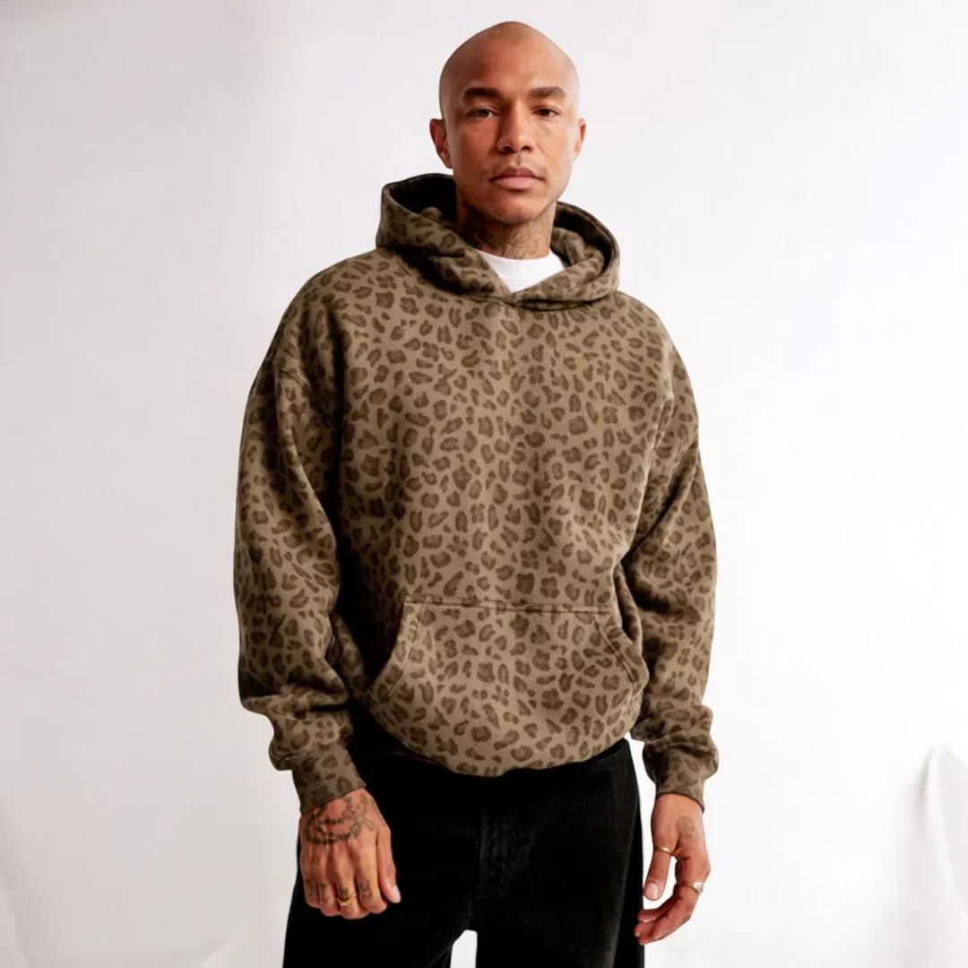 Felpa con cappuccio da uomo dal taglio casual con motivo leopardato