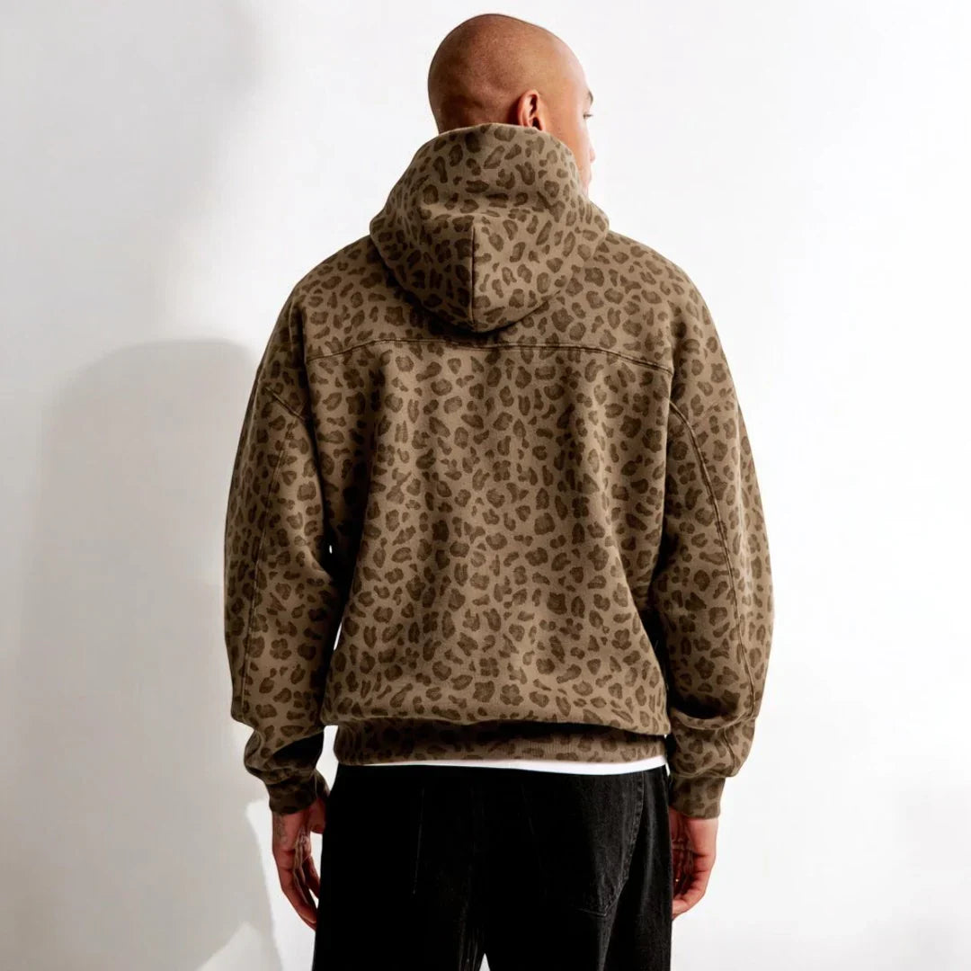 Felpa con cappuccio da uomo dal taglio casual con motivo leopardato