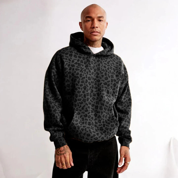 Felpa con cappuccio da uomo dal taglio casual con motivo leopardato