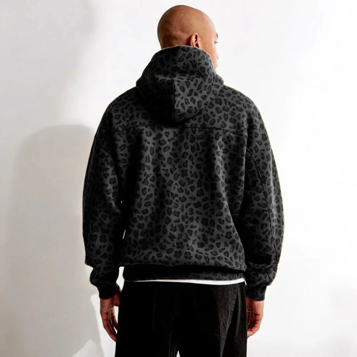 Felpa con cappuccio da uomo dal taglio casual con motivo leopardato