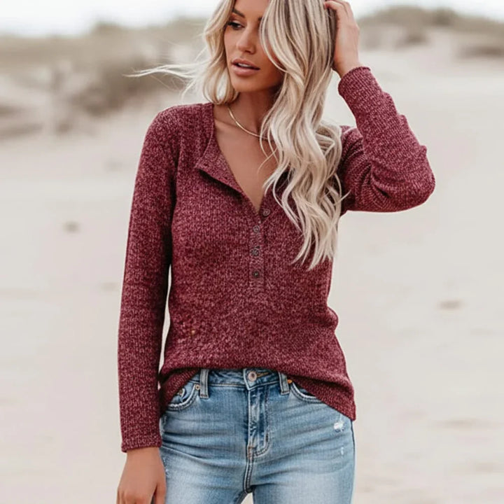 Dámský top z texturovaného úpletu ve stylu Henley