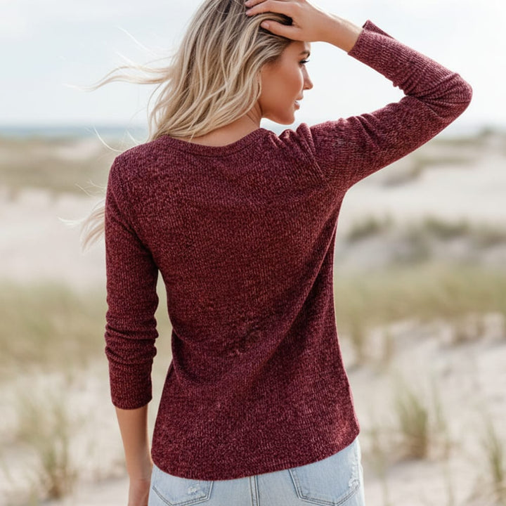 Dámský top z texturovaného úpletu ve stylu Henley