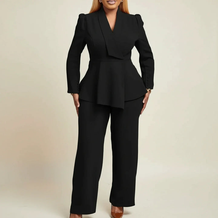 Elegantní peplum blazer s širokými kalhotami pro ženy