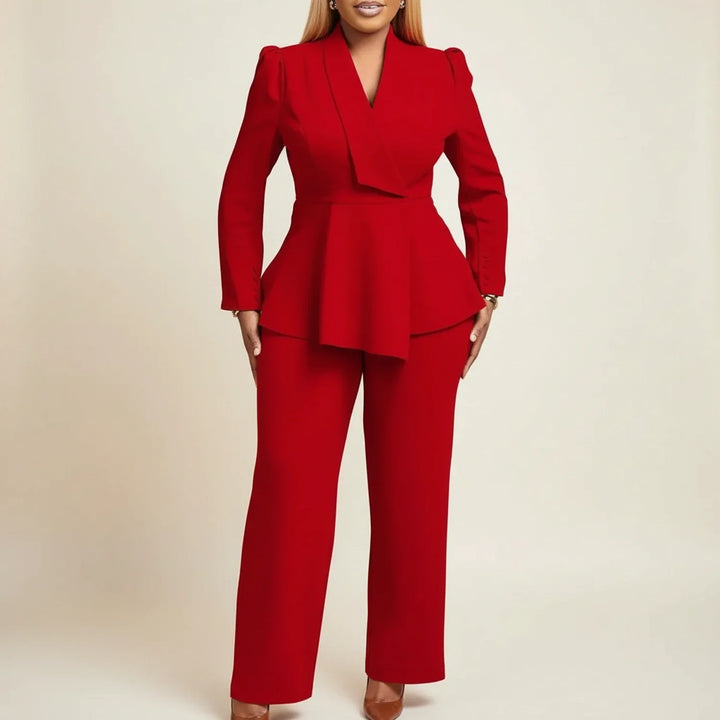 Elegantní peplum blazer s širokými kalhotami pro ženy