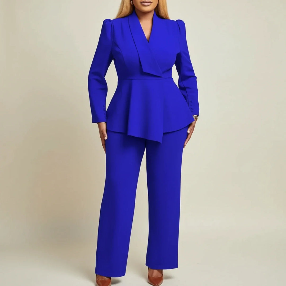 Elegantní peplum blazer s širokými kalhotami pro ženy
