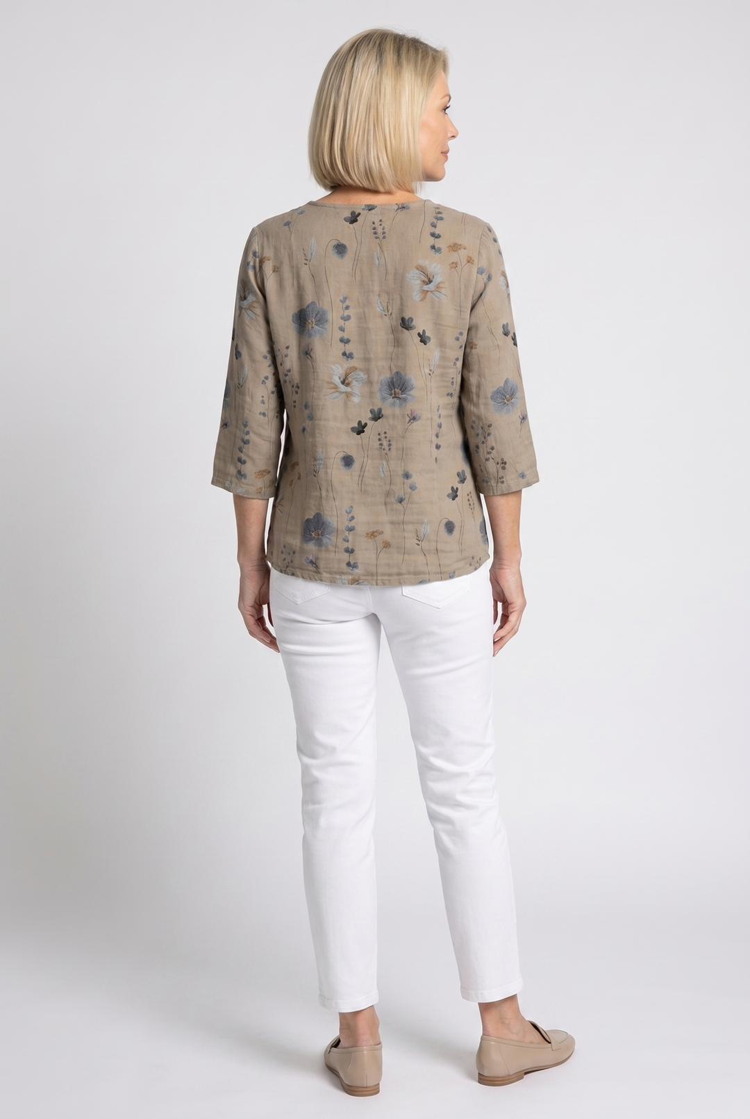 Blouse lin imprimé fleuri manches 3/4 femme