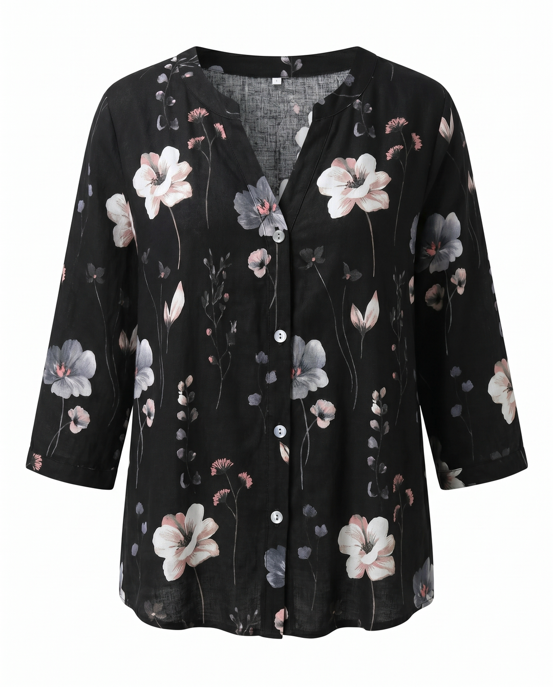 Blouse lin imprimé fleuri manches 3/4 femme