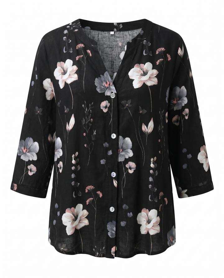 Blouse lin imprimé fleuri manches 3/4 femme