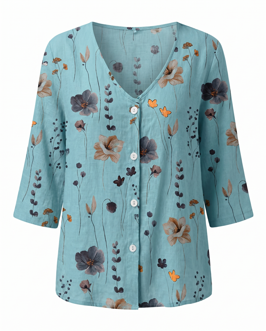 Blouse lin imprimé fleuri manches 3/4 femme