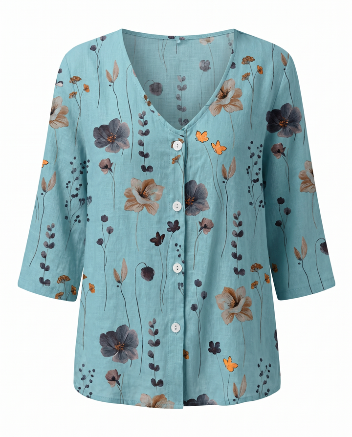 Blouse lin imprimé fleuri manches 3/4 femme