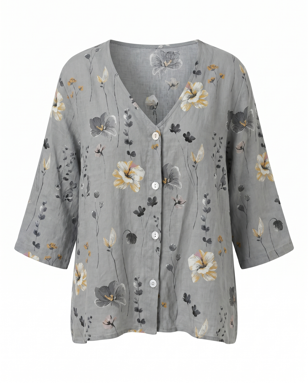 Blouse lin imprimé fleuri manches 3/4 femme