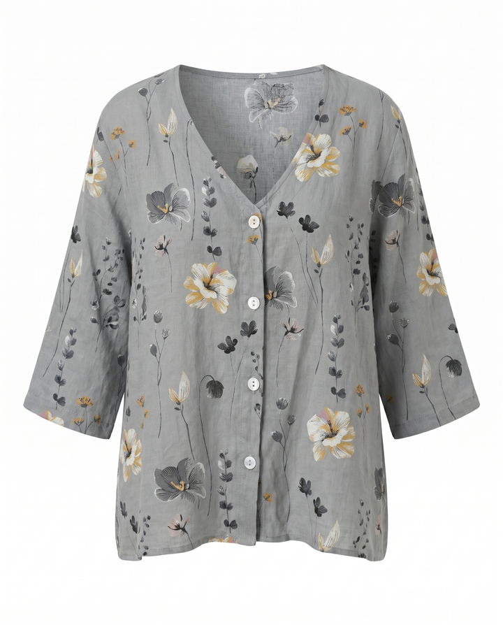 Blouse lin imprimé fleuri manches 3/4 femme