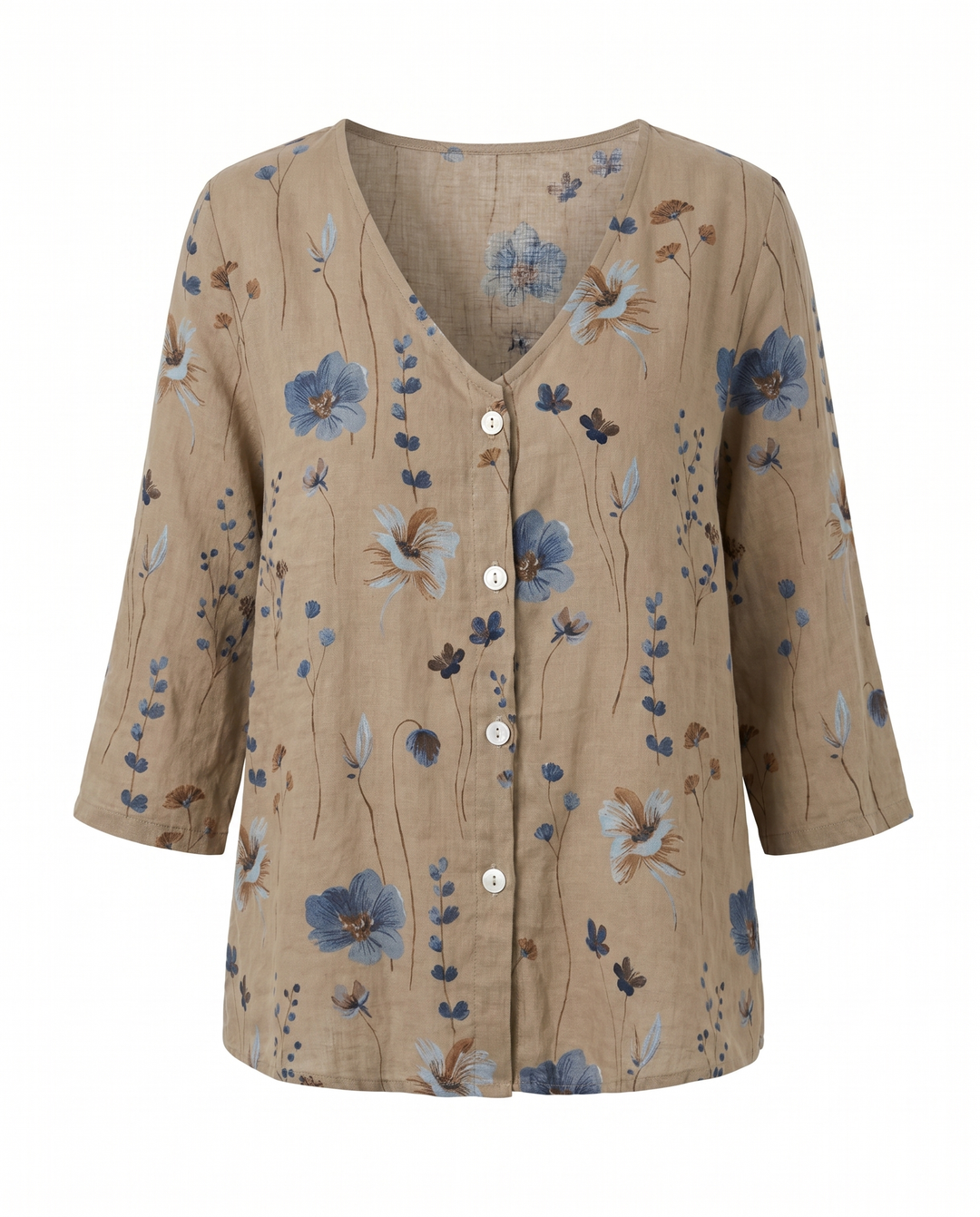 Blouse lin imprimé fleuri manches 3/4 femme