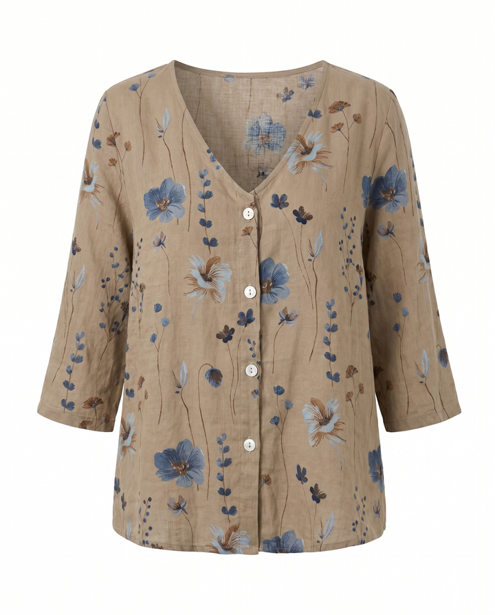 Blouse lin imprimé fleuri manches 3/4 femme