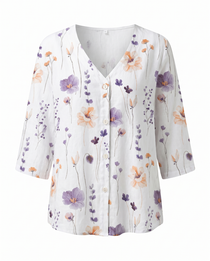 Blouse lin imprimé fleuri manches 3/4 femme