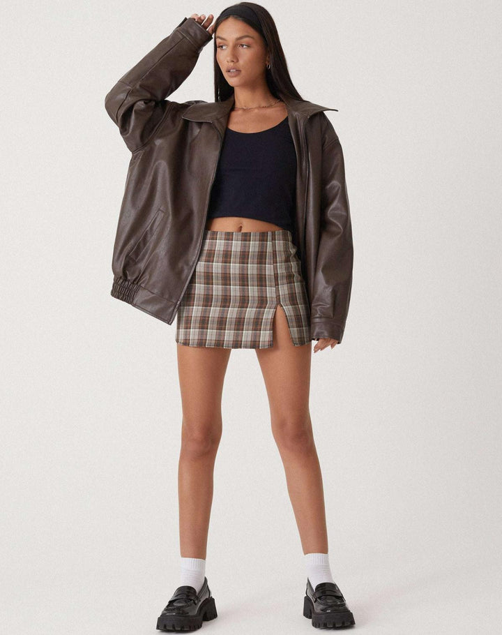 Chaqueta bomber oversize de cuero sintético para mujer