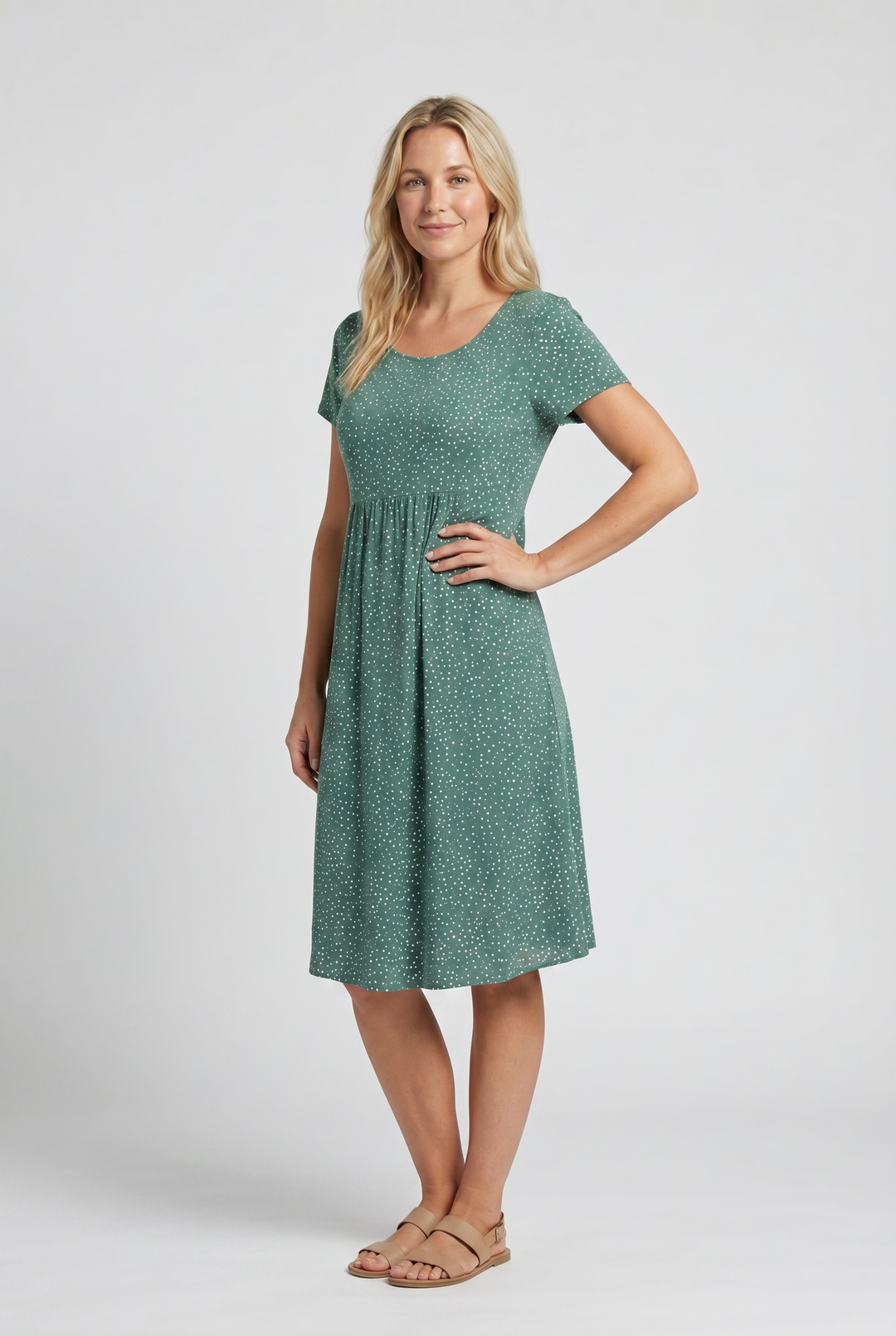 Vestido midi de verano para mujer con mangas cortas