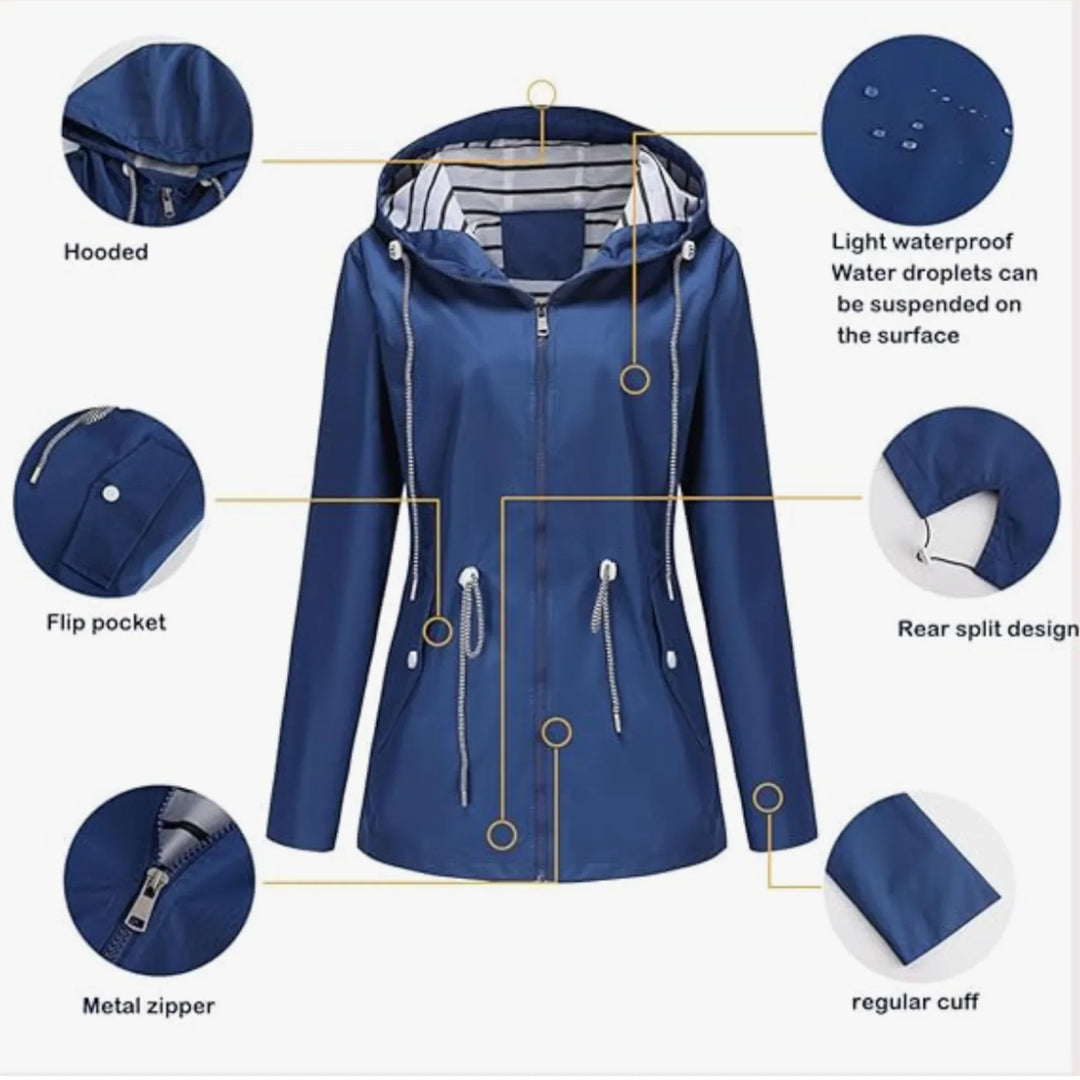 Imperméable à Capuche Pour Femme Avec Cordon De Serrage
