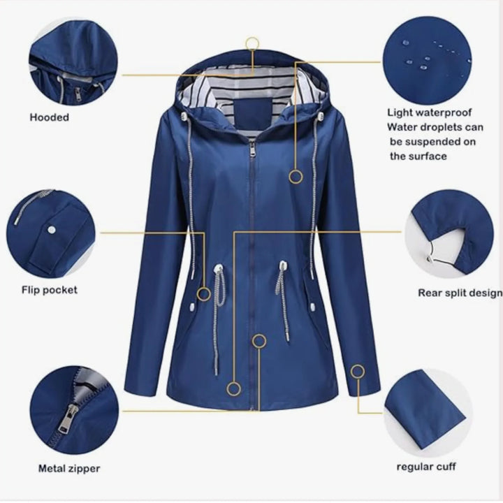 Imperméable à Capuche Pour Femme Avec Cordon De Serrage