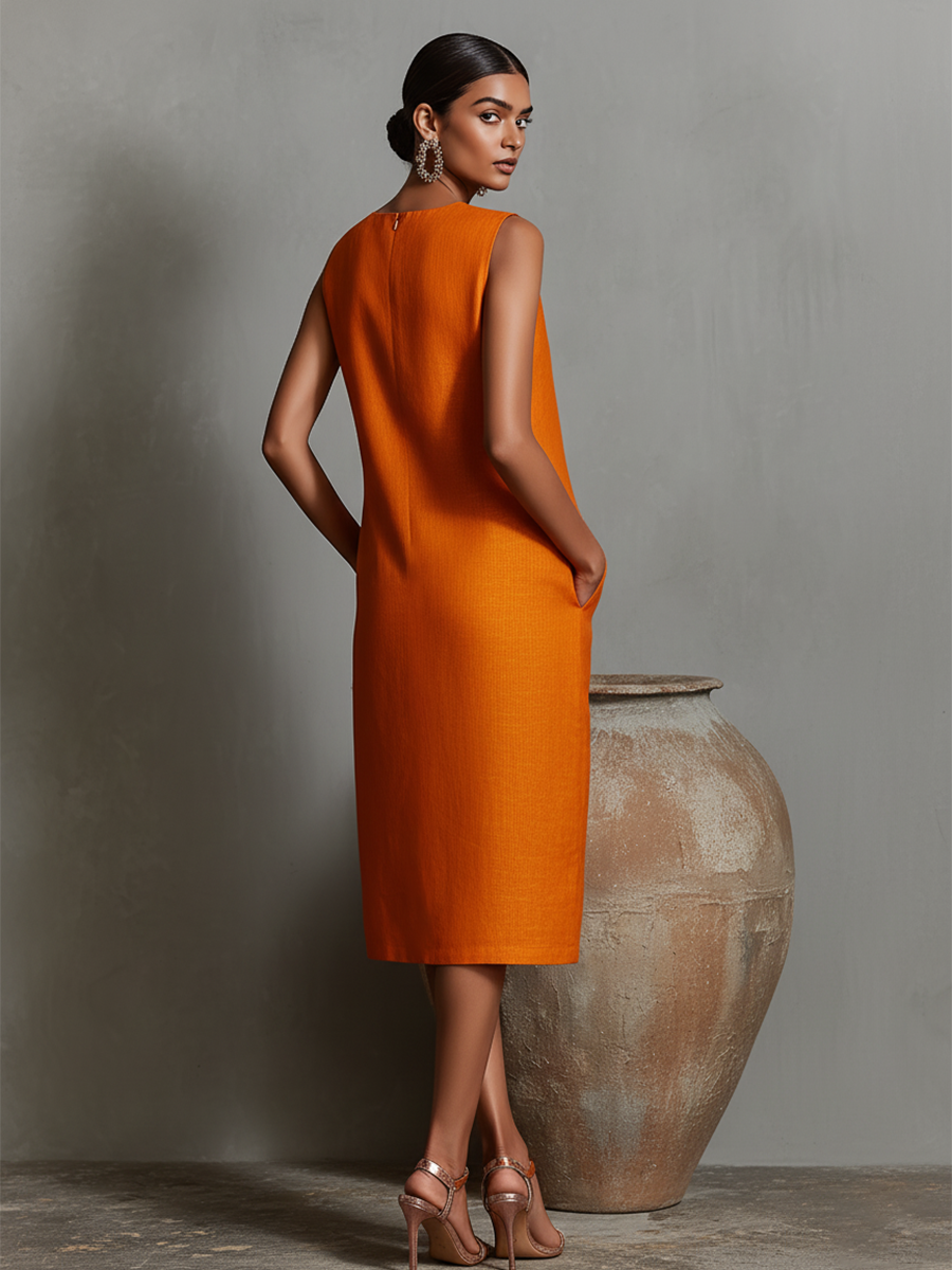 Robe Midi Sans Manches Femme Minimaliste
