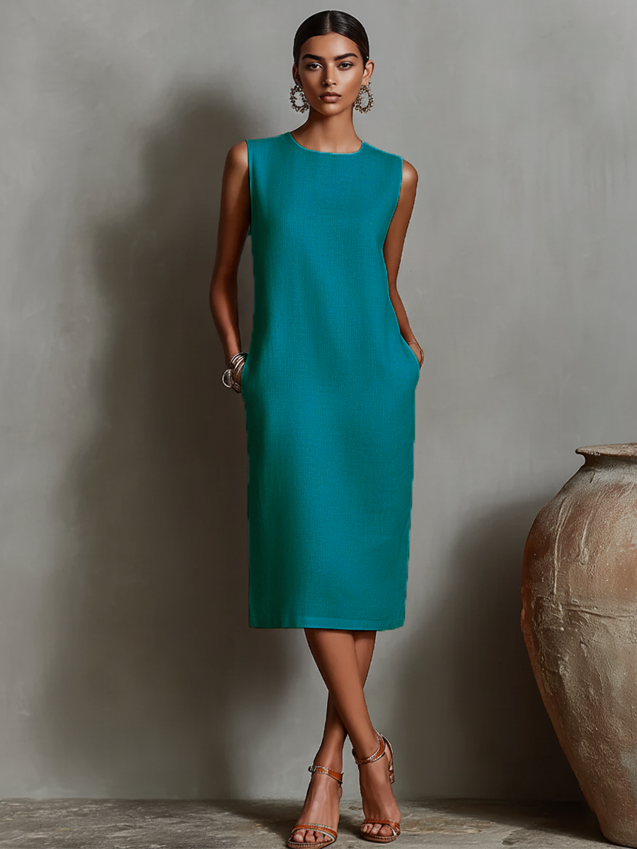 Robe Midi Sans Manches Femme Minimaliste