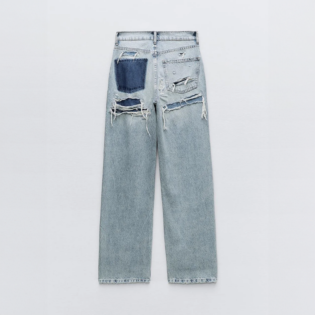 Jean Femme Taille Haute Wide Leg Déchiré