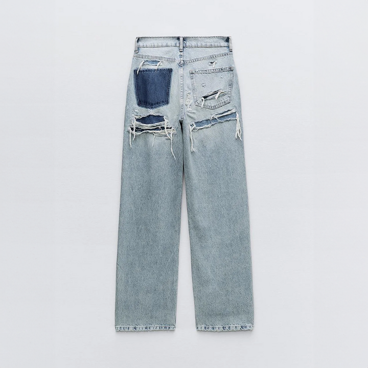 Jean Femme Taille Haute Wide Leg Déchiré