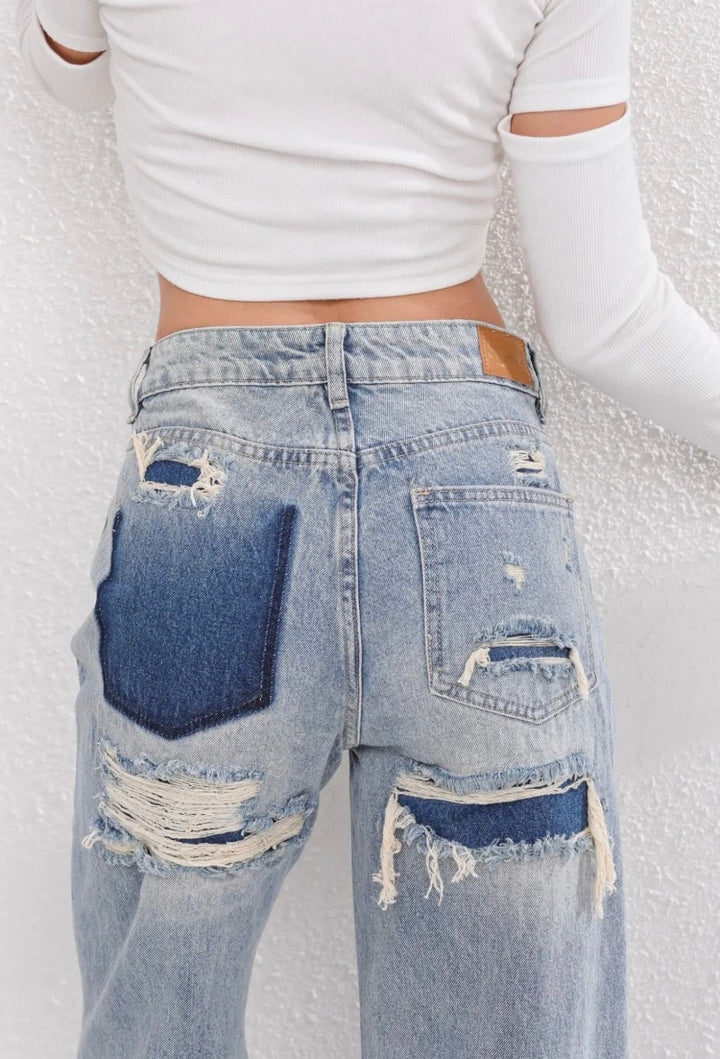 Jean Femme Taille Haute Wide Leg Déchiré