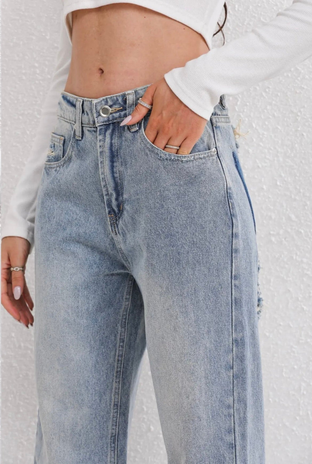 Jean Femme Taille Haute Wide Leg Déchiré