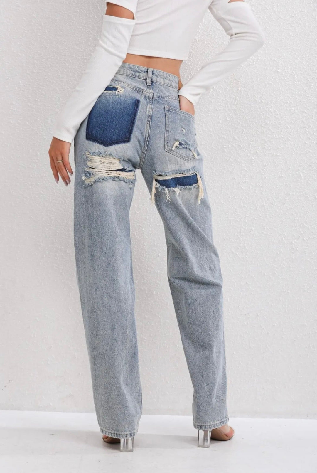 Jean Femme Taille Haute Wide Leg Déchiré