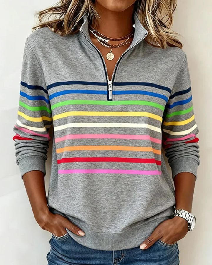 Sudadera de rayas con media cremallera para mujer