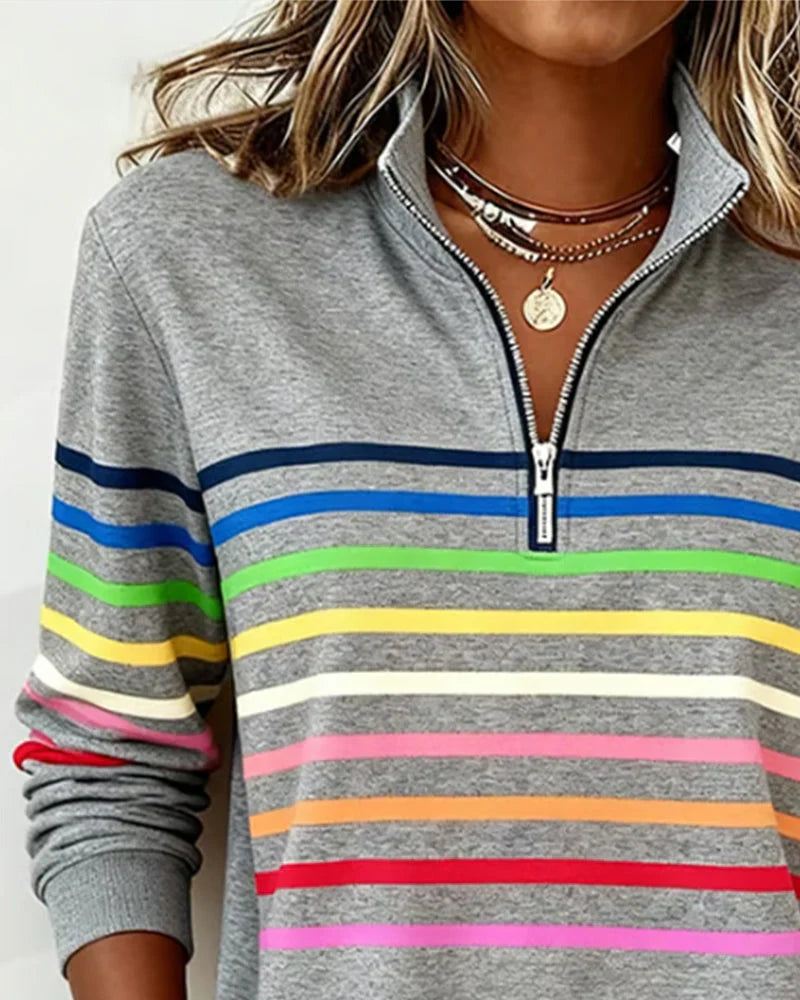 Sudadera de rayas con media cremallera para mujer