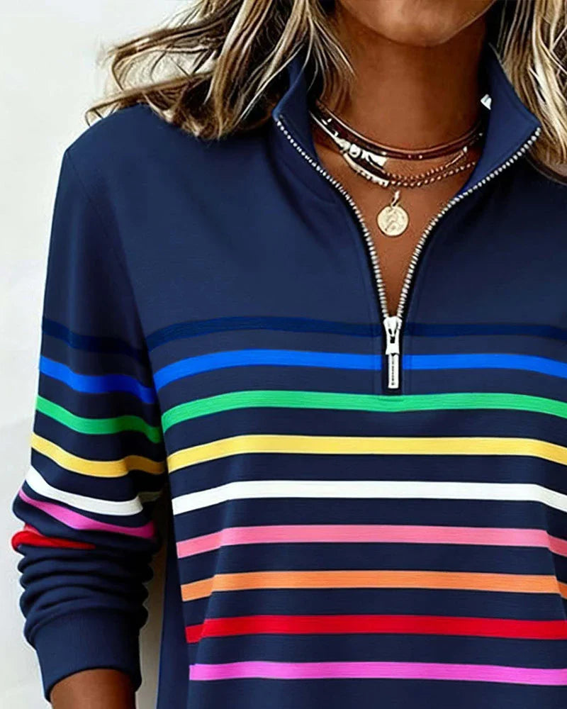 Sudadera de rayas con media cremallera para mujer