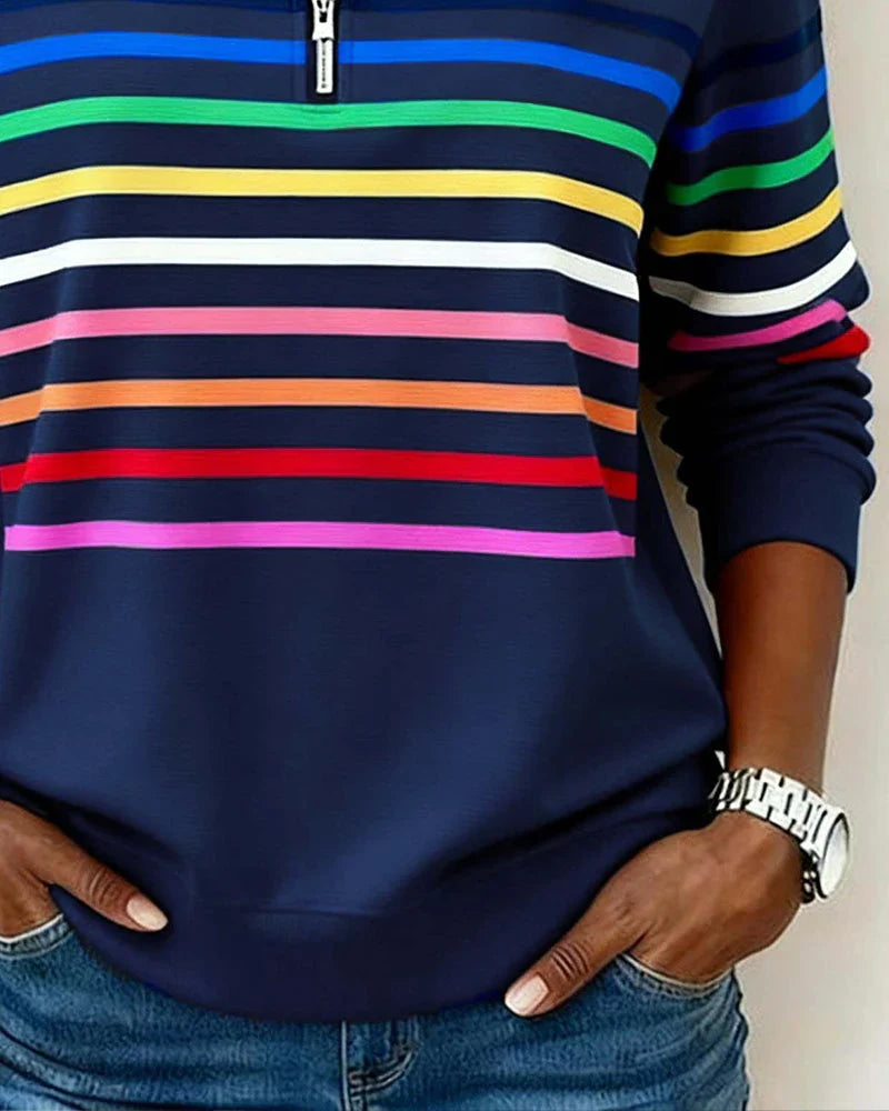 Sudadera de rayas con media cremallera para mujer