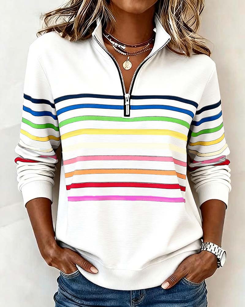 Sudadera de rayas con media cremallera para mujer