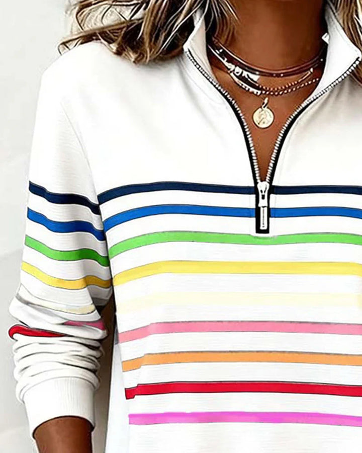 Sudadera de rayas con media cremallera para mujer
