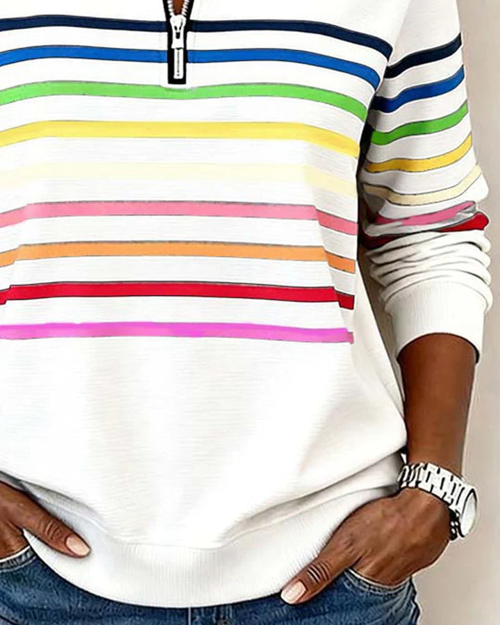 Sudadera de rayas con media cremallera para mujer