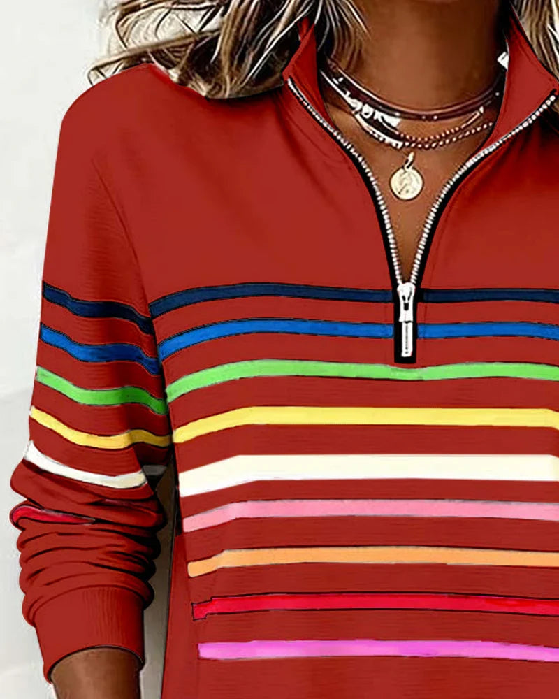 Sudadera de rayas con media cremallera para mujer