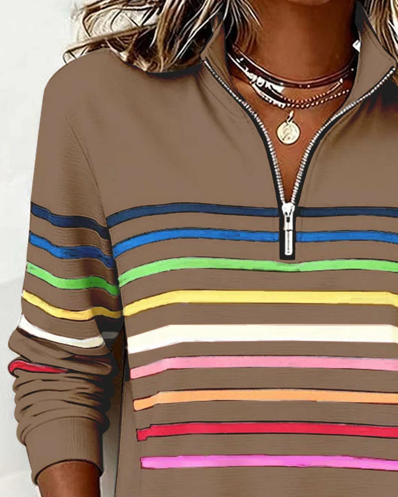 Sudadera de rayas con media cremallera para mujer