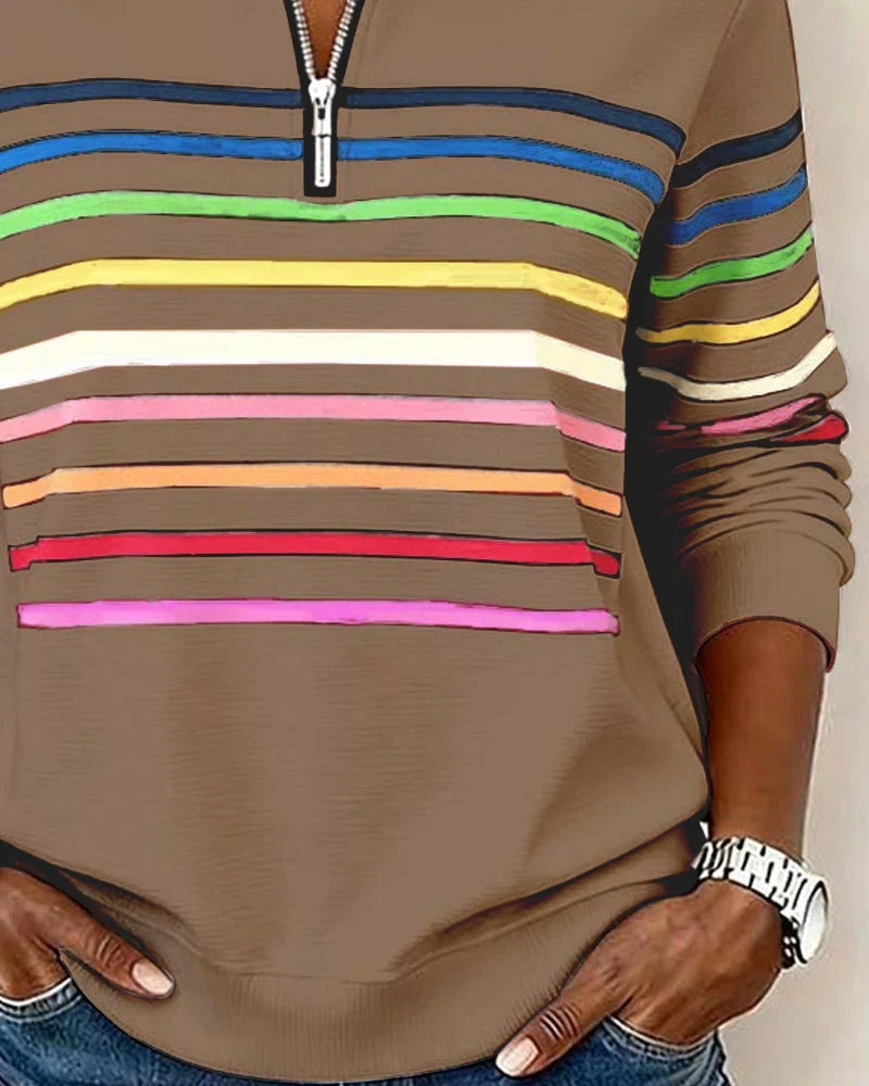 Sudadera de rayas con media cremallera para mujer