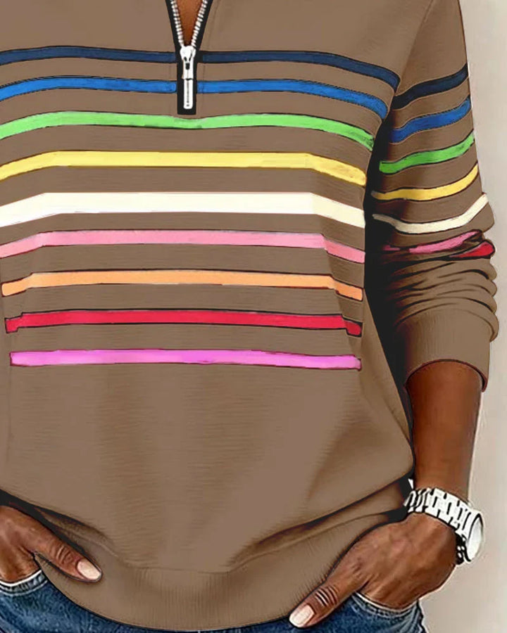 Sudadera de rayas con media cremallera para mujer