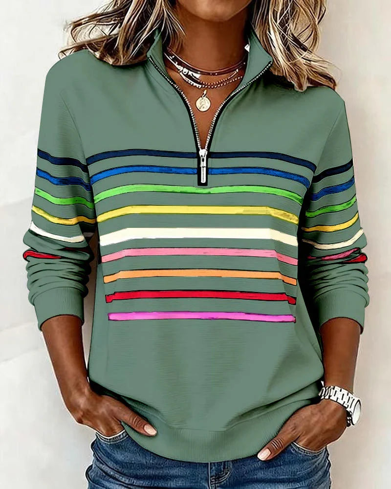 Sudadera de rayas con media cremallera para mujer