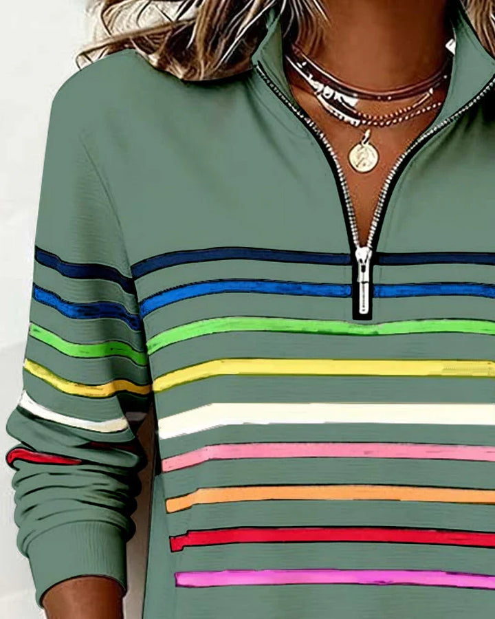 Sudadera de rayas con media cremallera para mujer